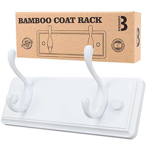 Heavy Duty Wooden Coat Rack, Wall-Mounted Organizer, 9 Inch, White | 2 Double Hooks, Greater Storage Space for Hanging Towels, Bags, Hats, Jackets, Key - color: White, size: 2 Hooks