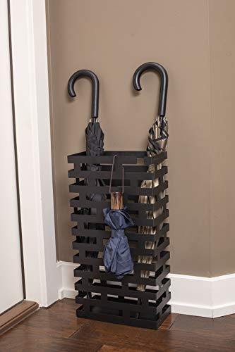 BIRDROCK HOME Decorative Umbrella Stand with Removable Water Tray - Large Freestanding Umbrella Rack and Cane Walking Stick Organizer - Metal Umbrella Holder for Entryway & Indoor Use - Black, Striped | Decorative Large Freestanding Rack and Cane Walking