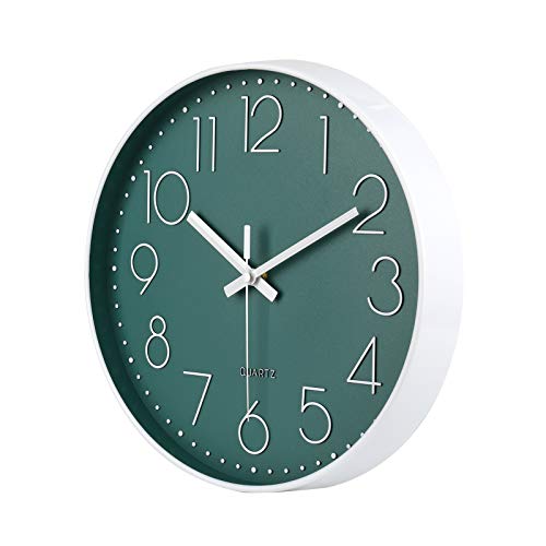 12 Inch Silent Non-Ticking Battery Operated Round Wall Clock Easy to Read Peacock Color Wall Clocks - color: Peacock, size: 12 Inch