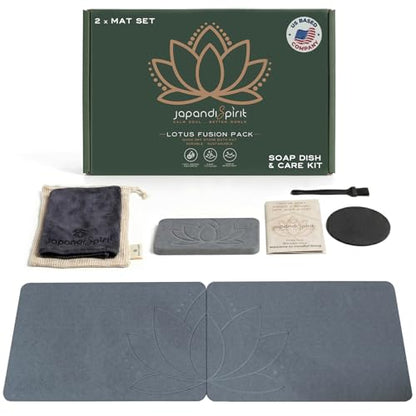 Stone Bath Mat - Diatomite, Quick Dry - Lotus Fusion 2-Pack | Non-Slip, Large Coverage When Combined, Bath Stone, Stone Bath Mats, 23.6"x15.4" (x2) - color: Lotus Fusion 2-pack
