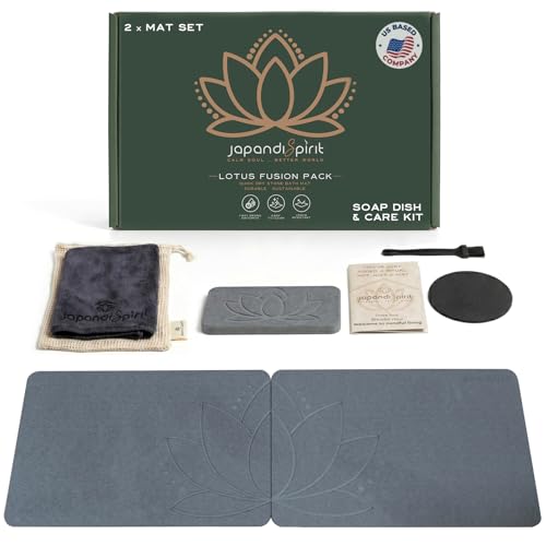 Stone Bath Mat - Diatomite, Quick Dry - Lotus Fusion 2-Pack | Non-Slip, Large Coverage When Combined, Bath Stone, Stone Bath Mats, 23.6"x15.4" (x2) - color: Lotus Fusion 2-pack