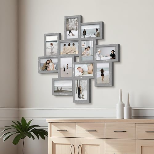 Jerry & Maggie - Photo Frame 24x24 Square Storm Eye Ashes PVC Picture Frame Selfie Gallery Collage Wall Hanging for 6x4 Photo - 12 Photo Sockets - Wall Mounting Design - color: Ashes