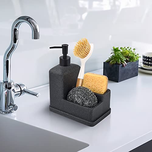 Dish Soap Dispenser with Sponge Holder,Liquid Hand and Dish Soap Dispenser and Spong Caddy with Brush Holder 3 in 1 Countertop Organizer for Kitchen Sink and Bathroom,Black - color: Black