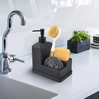 Dish Soap Dispenser with Sponge Holder,Liquid Hand and Dish Soap Dispenser and Spong Caddy with Brush Holder 3 in 1 Countertop Organizer for Kitchen Sink and Bathroom,Black - color: Black