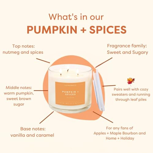Pumpkin & Spices 3 Wick Scented Candle - 43 Hour Burn - Luxury 3 Wick Soy Candles - Clean Soy Wax Candles - Long Lasting Large Glass Jar Candle for Home - 14.9oz - color: Pumpkin + Spices