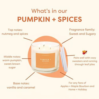 Pumpkin & Spices 3 Wick Scented Candle - 43 Hour Burn - Luxury 3 Wick Soy Candles - Clean Soy Wax Candles - Long Lasting Large Glass Jar Candle for Home - 14.9oz - color: Pumpkin + Spices