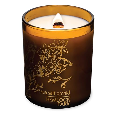 Hemlock Park Sea Salt Orchid Amber & Gold Wood Wick Candle | 7.2 oz | Coconut Apricot Wax | Crackling Wood Wick | Botanical Fragrance | Made in USA
