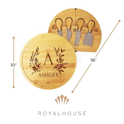 Personalized Round Cheese Board, Custom Engraved Bamboo Charcuterie Board | Ideal for Weddings, Bridal Showers, and Special Occasions - style: Personalized Round Charcuterie Board