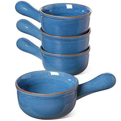 LE TAUCI Soup Bowls with Handle, 15 Oz Ceramic French Onion Soup Bowls, Large Soup Crocks Oven Safe for Stew, Onion, Soup, Chilli, Set of 4, Ceylon Blue - color: Ceylon Blue