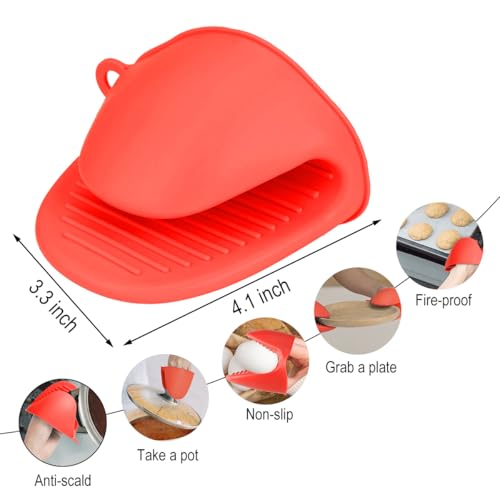 2 PCS Mini Silicone Oven Gloves Heat Resistant Cooking Pinch Mitts Potholder for Kitchen Cooking & Baking (Red) - color: Red