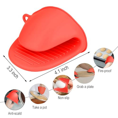 2 PCS Mini Silicone Oven Gloves Heat Resistant Cooking Pinch Mitts Potholder for Kitchen Cooking & Baking (Red) - color: Red