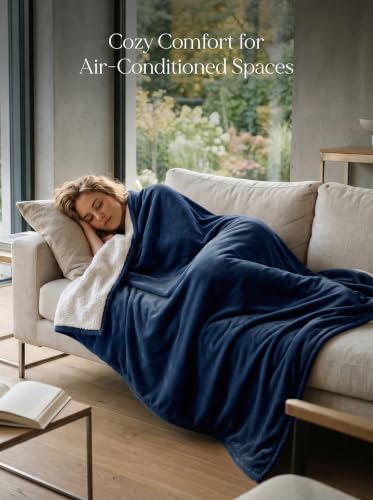 Utopia Bedding Reversible Plush Sherpa Blanket Throw Size Navy, 50x60 Inch | Soft, Warm, Fleece, Bed, Sofa, Couch, Camping, Travel, Cozy, All Season - color: Navy, size: Throw (50x60 Inch)