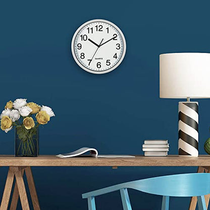 Bernhard Products White Wall Clocks Large 13 Inch, Silent Non Ticking 2 Pack, Quality Quartz Battery Operated Round Easy to Read Home/Office/Business/Classroom/School Clock, Black - color: White, size: 13 Inch - 2 Clocks