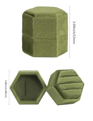 MFXIP Velvet 3 Slots Jewelry Ring Box Engagement Wedding Box Keepsake Box Bridal Photo Ring Triple Slots Hexagon - color: Military Green