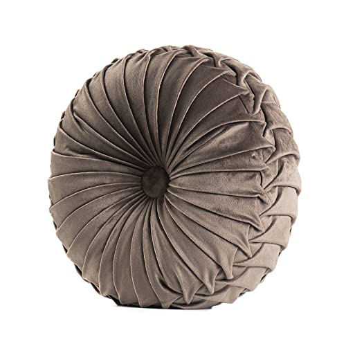 MOJUN Velvet Throw Pillow - Round, Pleated, Filled - Home Decorative Pillow for Couch, Chair, Bed, Car, Floor (Coffee, 14inch) - color: B Coffee