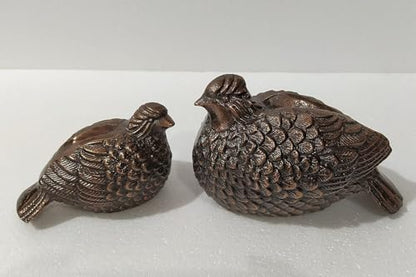 Elegant Decorative Metal Quail Partridge Pheasant Set of 2 Bird Statues with Antique Copper Finish Ideal for Home, Office, and Restaurant Decoration
