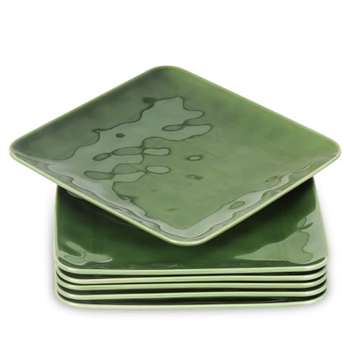 vicrays Ceramic Square Plates Set of 6 - Large Porcelain 10 inch Dinner Plates for Steak Pasta Pizza - Microwave Oven and Dishwasher Safe - Green - color: Green, size: 6pcs-10 inch