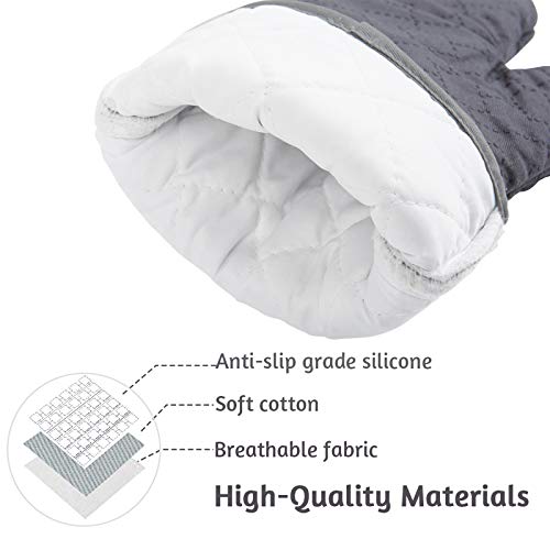 4Pcs Oven Mitts and Pot Holders Set, 572F Heat Resistant Oven Glove, Soft Cotton Lining with Non-Slip Surface for Kitchen Baking BBQ (Grey) - color: Gray