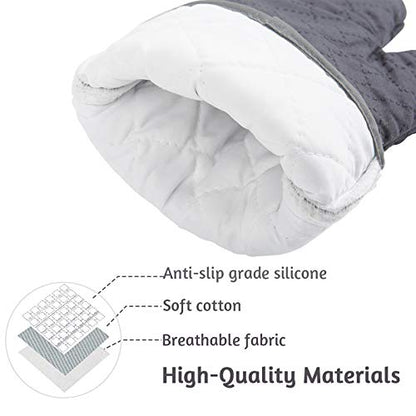 4Pcs Oven Mitts and Pot Holders Set, 572F Heat Resistant Oven Glove, Soft Cotton Lining with Non-Slip Surface for Kitchen Baking BBQ (Grey) - color: Gray