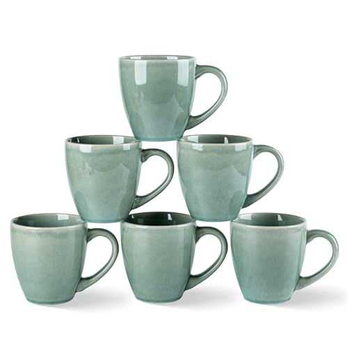 GBhome Ceramic Coffee Mugs Set of 6, 12oz Stoneware Coffee Mugs Set For Dad Mom Women MEN, Light Weight Coffee Cups for Latte/Tea/Beer/Hot Cocoa, Dishwasher & Microwave Safe - color: Malachite Green, size: Set of 6