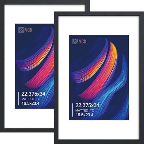 VCK 22.375 x 34 Poster Frame 2 Pack, Black Wood, A2 Mat, for Poster Print | Acid-Free Mat, HD Plexiglass, Vertical or Horizontal Wall Display, for Movie Poster, Photos, Gallery Wall, Bedroom and Office - color: Black, size: 22.375x34, style: 2 Pack