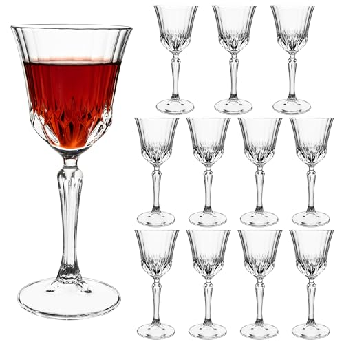 Vintage Wine Glasses Set of 12, 7 oz Wine Glasses for Red White Wine | Durable Stemmed Glassware Set for Parties, Weddings and Home