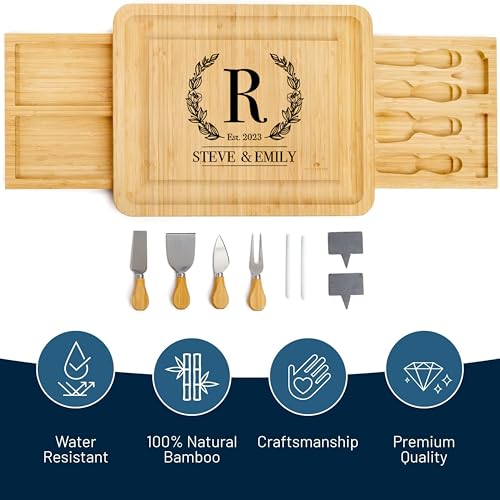 RoyalHouse Personalized Charcuterie Board, Custom Bamboo Engraved Cheese Board, Customized Gifts, Bridal Shower Gifts, Perfect for Personalized Christmas Gift - style: Personalized Large Charcuterie Board
