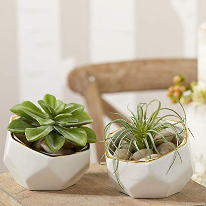 Kate Aspen Geometric Ceramic Planters Decorative Bowls, Small & Medium (Set of 2) , White - size: Small & Medium
