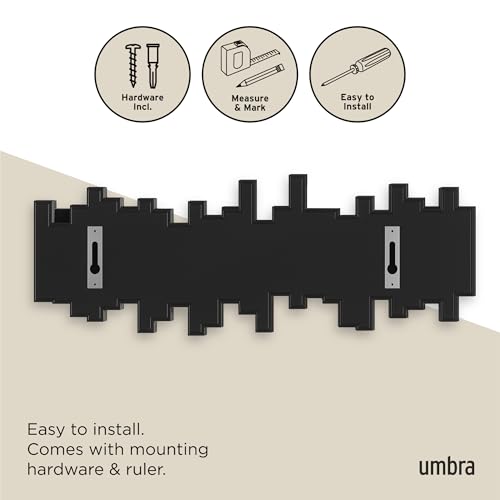 Umbra Sticks Wall Mount Coat Rack, 5 Hook Retractable Pegs, Black | Mounting hardware included, sculptural modern design, entryway or bedroom use, recycled plastic - color: Black, size: 5-Hook