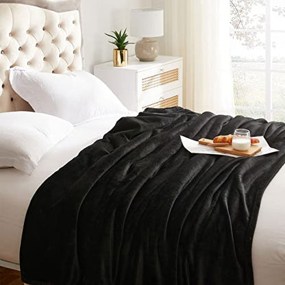 KMUSET Super Soft Throw Blanket Premium Silky Flannel Fleece Throw Size Black Microfiber Lightweight Blanket All Season Use - color: Black, size: Throw(50"x60")