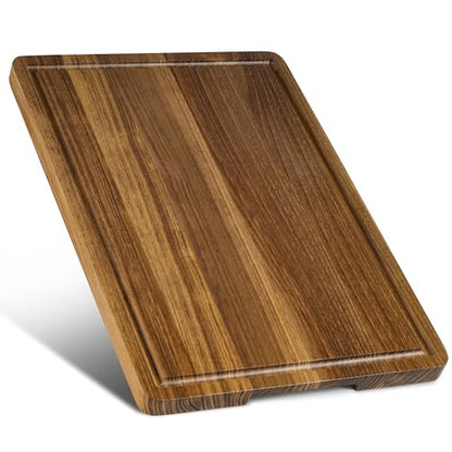 Teak Cutting Board for Kitchen - Teak Wood Chopping Board with Handle & Juice Groove, Heavy-Duty Hardwood Cutting Boards Wooden Butcher Block for Meat, Fish, Vegetables, Fruits