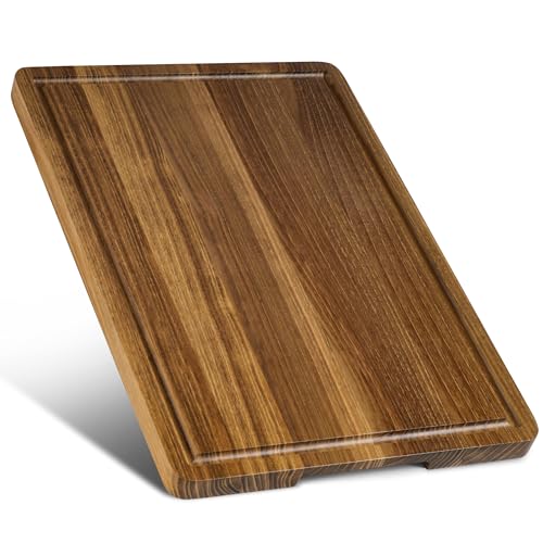 Teak Cutting Board for Kitchen - Teak Wood Chopping Board with Handle & Juice Groove, Heavy-Duty Hardwood Cutting Boards Wooden Butcher Block for Meat, Fish, Vegetables, Fruits