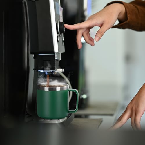 VEGOND 14 oz Insulated Coffee Mug Bulk with Handle, Stainless Steel Travel Coffee Mug with Lid, Double Wall Vacuum Metal Coffee Cup, Coffee Tumbler Powder Coated, Dark Green 4 Pack - color: Dark Green, size: 14 Ounces (4 Pack)