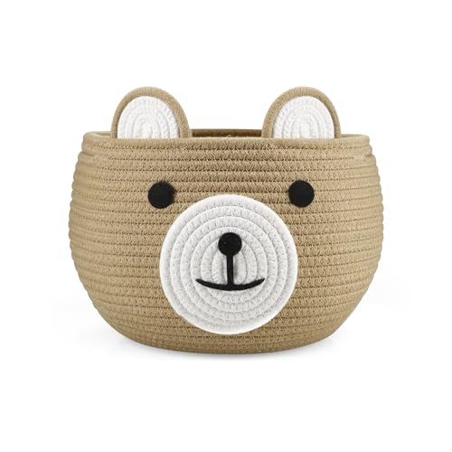 PandaEar Cotton Rope Baby Basket, Baby Gift Basket Nursery Laundry Organizer with Cute Bear Design for Storage Infant Newborn Essentials, Diaper Caddy with Handle (Brown) - color: Brown