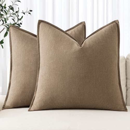 MIULEE Decorative Linen Pillow Covers 18x18 Inch Khaki | Boho Farmhouse Fall Autumn Couch Throw Pillows for Bed, Pack of 2 Accent Modern Pillowcases, Sofa Livingroom Home Decor - color: Khaki, size: 18" x 18" (Pack of 2)
