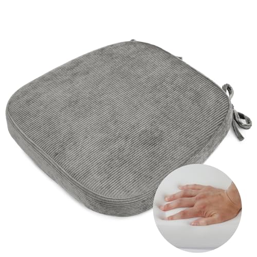 2.5" Thick Chair Cushions for Dining Chair, Corduroy High Density Foam Kitchen Chair Pads, U Shaped Indoor Seat Cushions with Ties & Non-Slip Backing, Washable Cover, 17''x16.5'', Grey - color: Grey