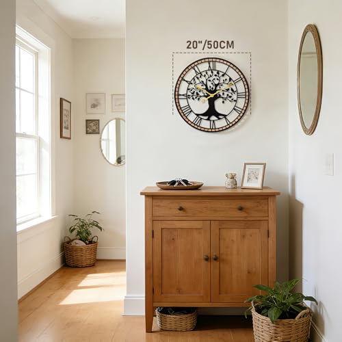 20" Farmhouse Bird Branch Wall Clock with Metal Tree Design | Bird branch accent with quiet movement, hardware included, 1 AA battery not included; approx. 3.5 lb for medium wall spaces - color: Roma, size: 20'' x 20''