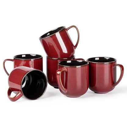 LERATIO Ceramic Coffee Mugs Set of 6,12oz Handmade Coffee Mugs Set | Large Handle for Cappuccino/Latte/Tea/Hot Cocoa,Oven &Dishwasher & Microwave Safe-Red - color: reactive glaze-2