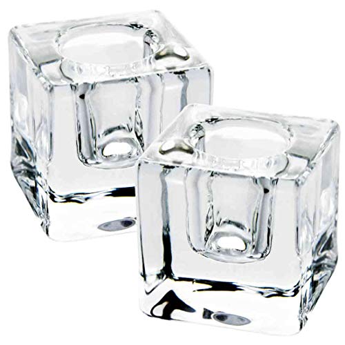 2PCS Square Glass Taper Candle Holders, Crystal Clear, Wedding & Dining | Crisp Transparency, Stable Base, 0.87" Taper Compatible, Light-Refracting, Modern Design, Event & Home Use