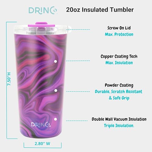 Drinco - 20 oz Stainless Steel Tumbler | Double Walled Vacuum Insulated Mug With Lid, 2 Straws, For Hot & Cold Drinks (20oz Purple Swirl) - color: 20oz Purple Swirl