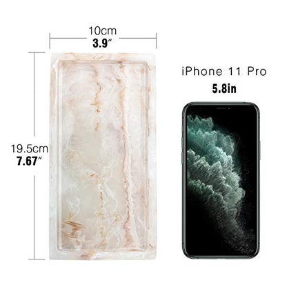 Emibele Bathroom Vanity Tray Countertop, 8" Rectangular Marble Resin Tray | Dresser Kitchen Sink Tray, for Jewelry Cosmetic Perfume Soap Candle, Compact Lightweight Waterproof, Mini Size, Ink Khaki - color: Ink Khaki, size: 7.7" x 3.9" x 0.8"