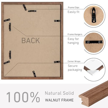 11x14 Picture Frame Natural Solid Walnut Photo Frames with 8x10 Removable Mat Wall Hanging Large Handcrafted Frame with HD Plexiglass Wall and Tabletop Display Large Poster Frame - color: Walnut, size: 11X14,1P