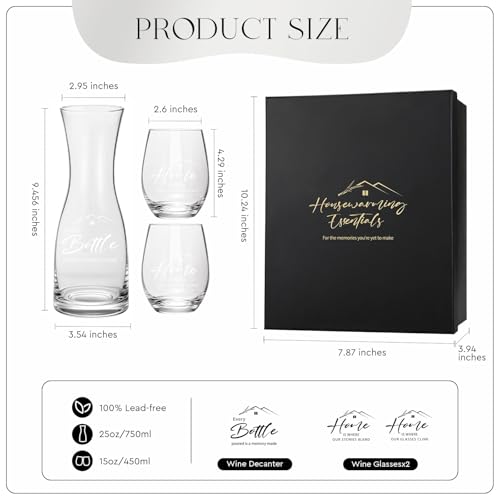 AW BRIDAL House Warming Gifts New Home Wine Glasses and Decanter Set, 2026 Closing Gifts for Home Buyers and Homeowner, New Apartment Gift Basket for Women Friend, First House Gift for Couple Newlywed - style: Wine Decanter-New Home