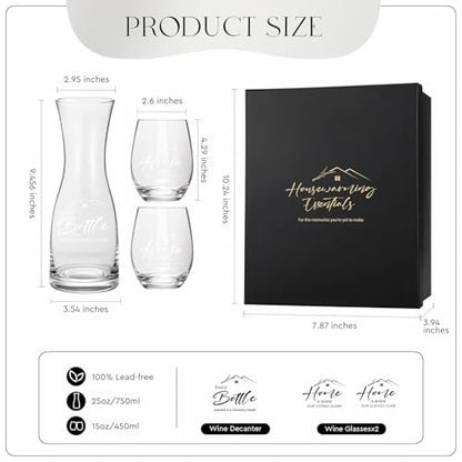 AW BRIDAL House Warming Gifts New Home Wine Glasses and Decanter Set, 2026 Closing Gifts for Home Buyers and Homeowner, New Apartment Gift Basket for Women Friend, First House Gift for Couple Newlywed - style: Wine Decanter-New Home