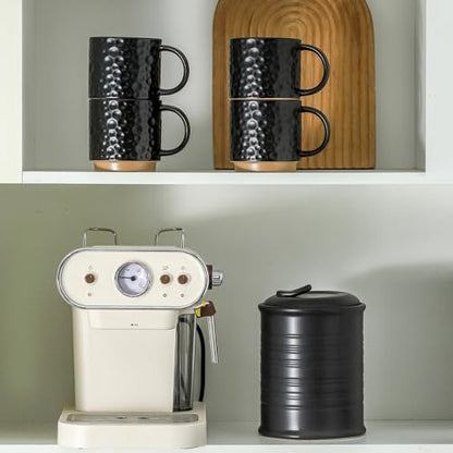 Nihow 16OZ Stackable Coffee Mug Set, Large Ceramic Coffee Mug Set of 4,Coffee Cup Set for Cappuccino/Latte/Cocoa,Dishwasher & Microwave Safe, Matte Black - color: Matte Black, size: 16 oz Without Stand