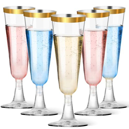 40 Pack Plastic Champagne Flutes with Gold Rim, 5.5 Oz Clear Disposable Plastic Champagne Glasses, Wine Glasses Cups for Wedding Celebration Birthday Party Wine Tasting New Years Eve Party Supplies - color: Gold Rim, size: 40-pack