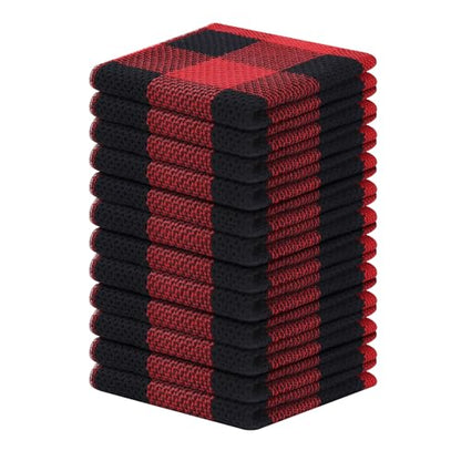Homaxy 100% Cotton Check 12 Pack Dish Cloths, 12" x 12", Black & Red | Waffle Weave, Plaid, Super Soft and Absorbent Dish Rags, Quick Drying, Multi-Purpose - color: Black & Red, size: 12 x 12 - 12 Pack