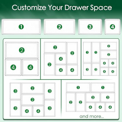 Drawer Organizer Set, Acrylic Non Slip Non Cracking Kitchen Drawer Storage Tray Large Size Divider, Multifunctional Storage for Cosmetics, Bathroom, Tools, Kitchen and Office (8 PACK) - size: 8 PACK