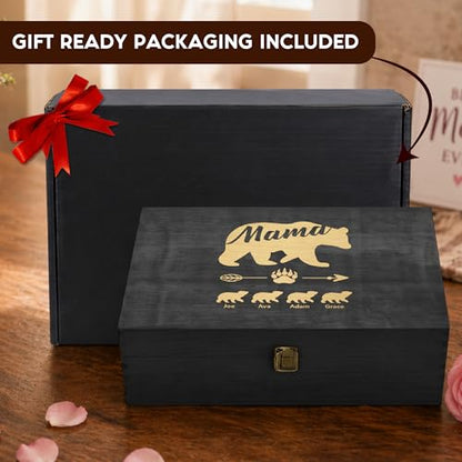 Personalized Wooden Memory Box for Mom – Custom Engraved Mama Bear Keepsake Box with Names, Mother’s Day Gift for Mom, Photo Storage & Memory Chest - style: 19. Mama Bear Designs