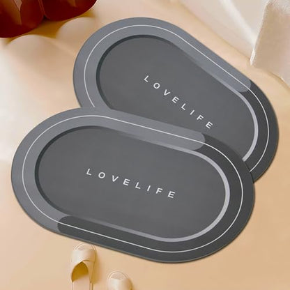 Rubber Bath mats Quick-Drying Non-Slip Bathroom mat Super Absorbent Bath mat Instant Dry Bath mat, Bathroom Rug in Front of The Kitchen Sink, Shower Room, Bathtub, Oval(2pcs Dark grey+16.9x26.7in) - color: Dark Grey, size: 16.9x26.7in+16.9x26.7in
